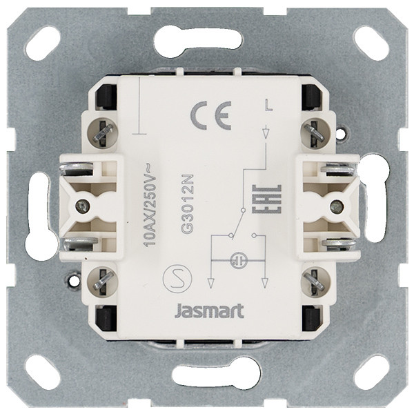 Jasmart Выключатель одноклавишный проходной со светодиодом 10A 250V~ с накладкой, цвет Мокко