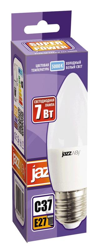 Лампа светодиодная PLED-SP 7Вт C37 свеча 5000К холод. бел. E27 560лм 230В JazzWay 1027849-2